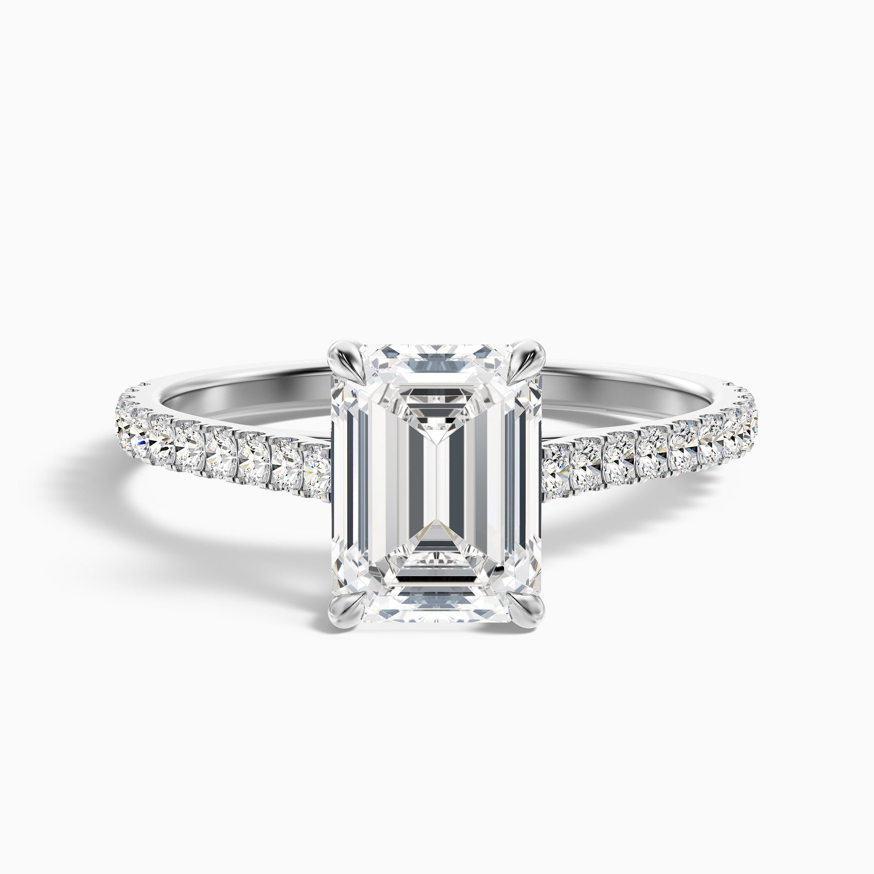 Imperial Emerald Cut Side Stone Pave Lab Grown Engagement Ring